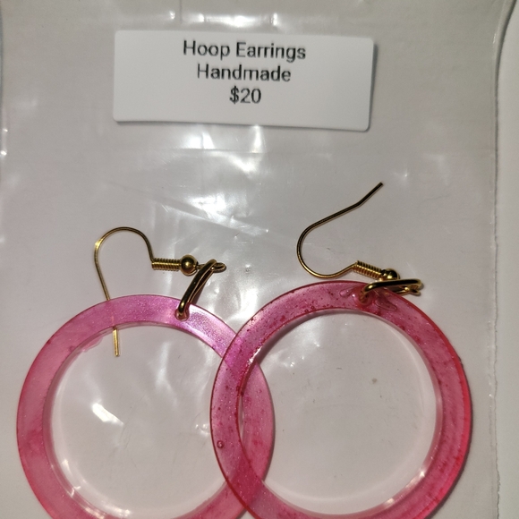 Hand Crafted Pink Hoop Earrings - Picture 4 of 4